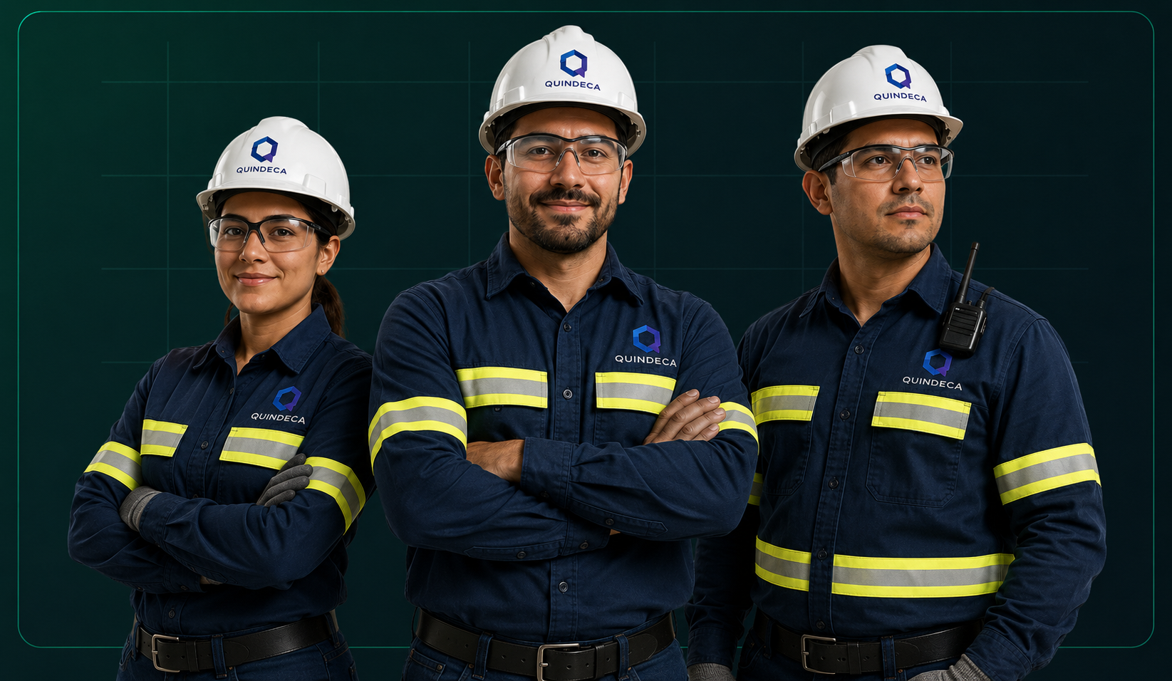 Personal Quindeca con equipo de salud y seguridad ocupacional